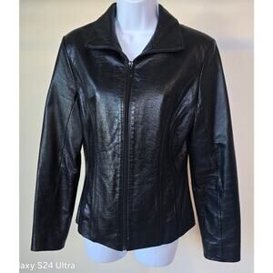 Vintage WILSONS Black Full Grain Leather Jacket Fitted Zipper Lined Women's S